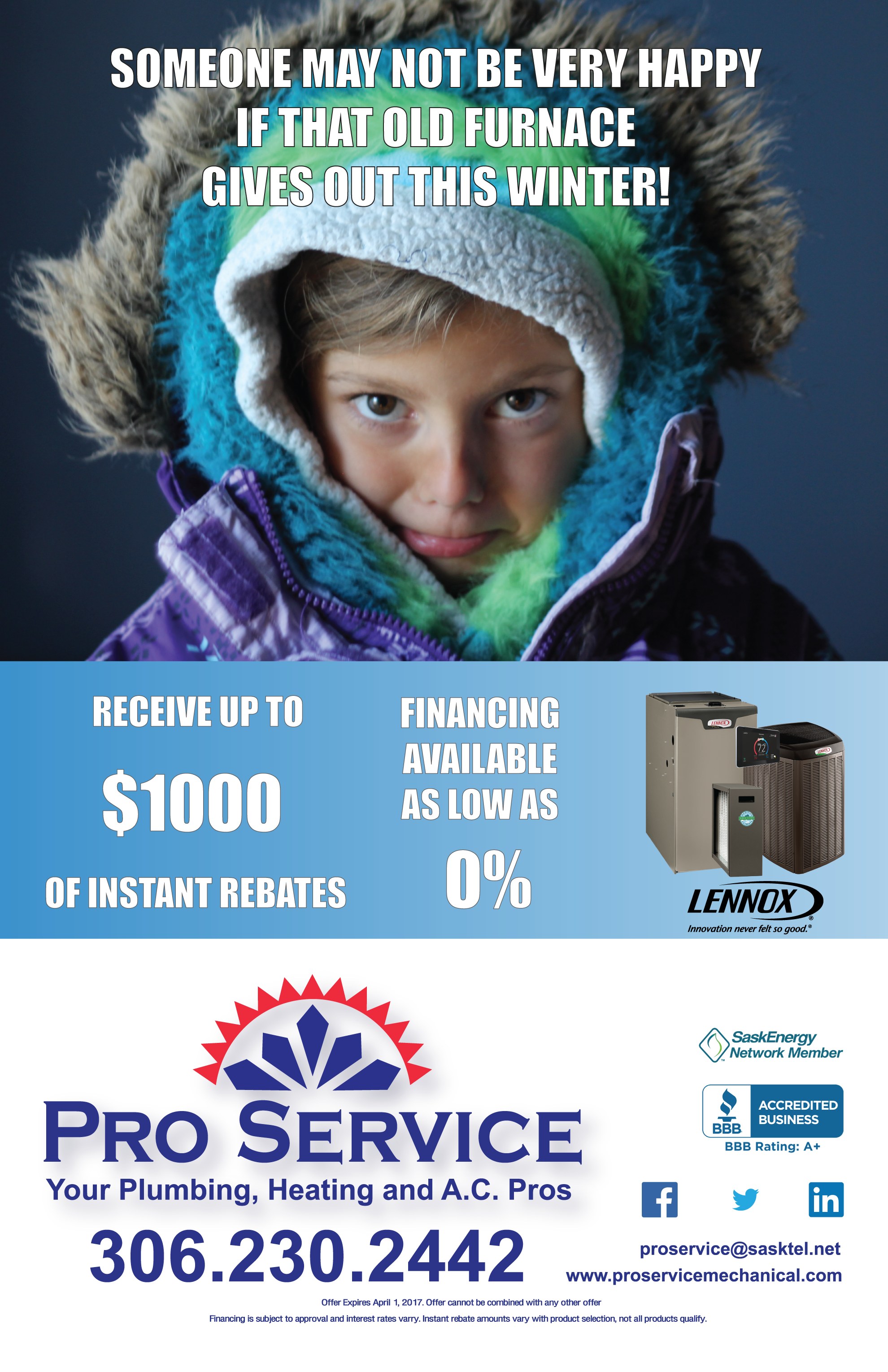 Image of flyer for furnace installation rebate offer by Pro Service